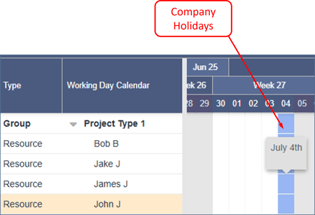 Company holidays - Blue Squares in Working Days