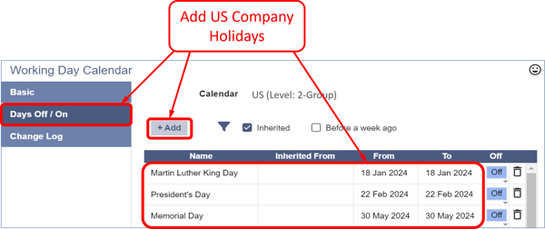 Company holidays - Custom Calendar - Add Company Holidays