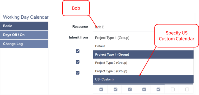 Company holidays - Custom Calendar - Specify Bob to use US Custom Calendar