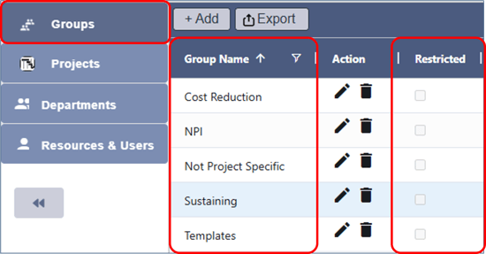 Admin - Groups - 1 - by Project Type