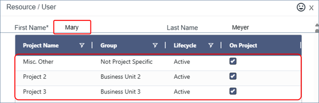 Admin - Groups - 7 - Mary Meyer assigned to Projects