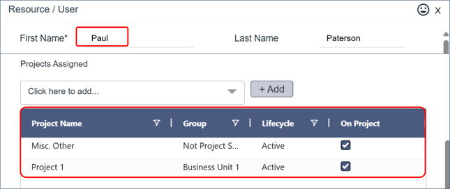 Admin - Groups - 7 - Paul Paterson assigned to Projects