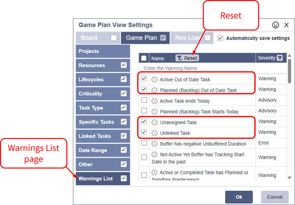 Warning Score - Settings
