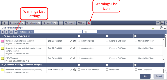 Warning Score - icon and Settings icon