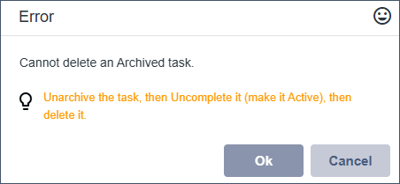Error - Deleting Archived tasks for non-Admins, ProjectOwners
