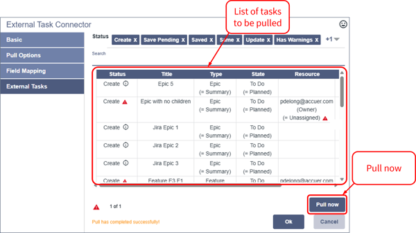 ETC - External Task Connector List of Tasks to be Pulled