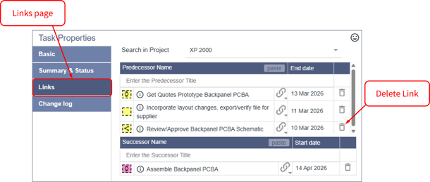 Delete Link - Task Properties