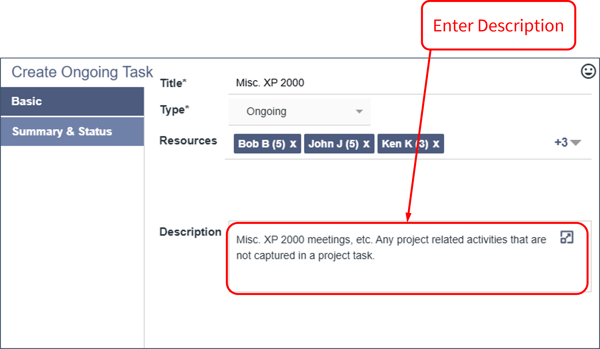 Ongoing Tasks - Create - Description