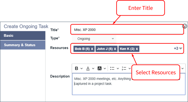 Ongoing Tasks - Create - Title and Resources