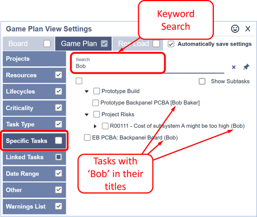 Specific Tasks - Keyword Search