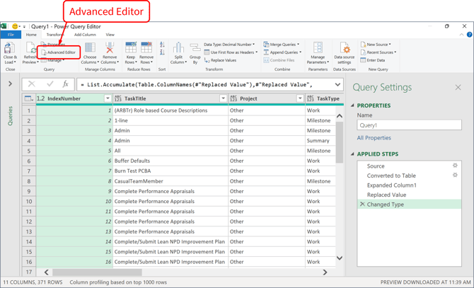 Auth Tokens - Excel - Advanced Editor Menu