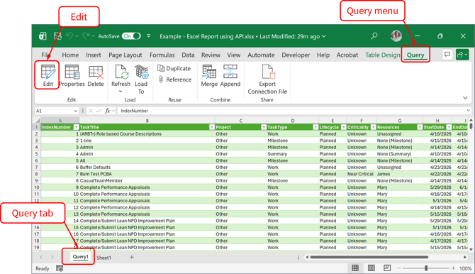 Auth Tokens - Excel - Edit Query
