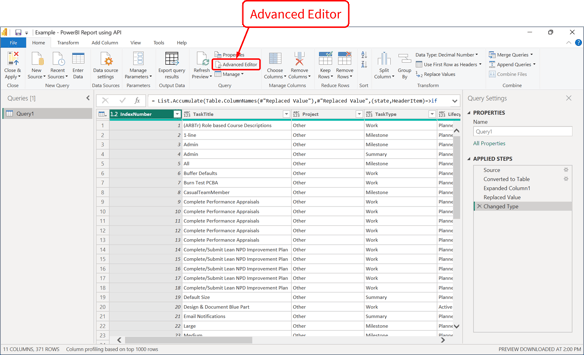 Auth Tokens - PowerBI - Advanced Editor Menu