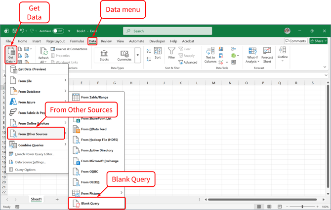 Connect Excel - Get Data - Blank Query