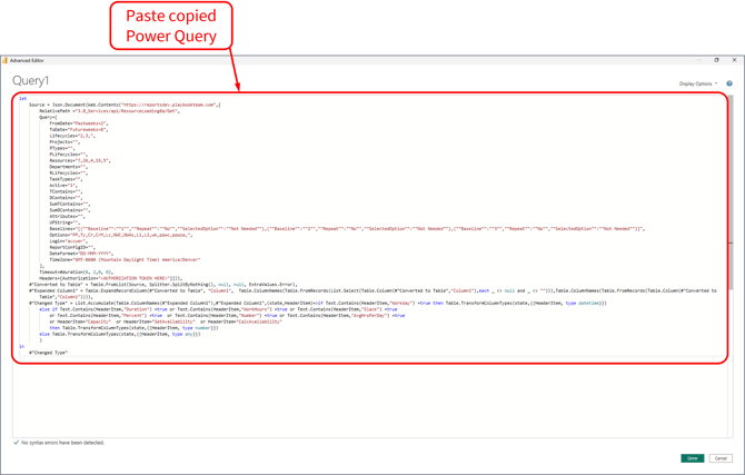 Connect Power BI - Advanced Editor - Paste copied Power Query