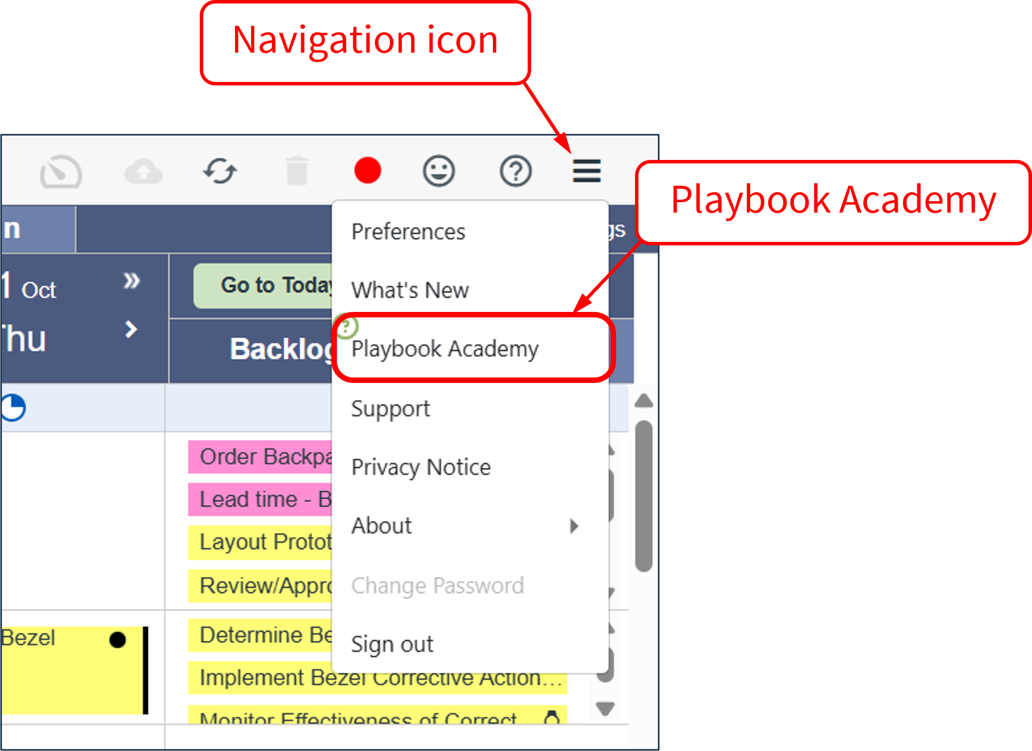 Training - Navigation icon and Playbook Academy