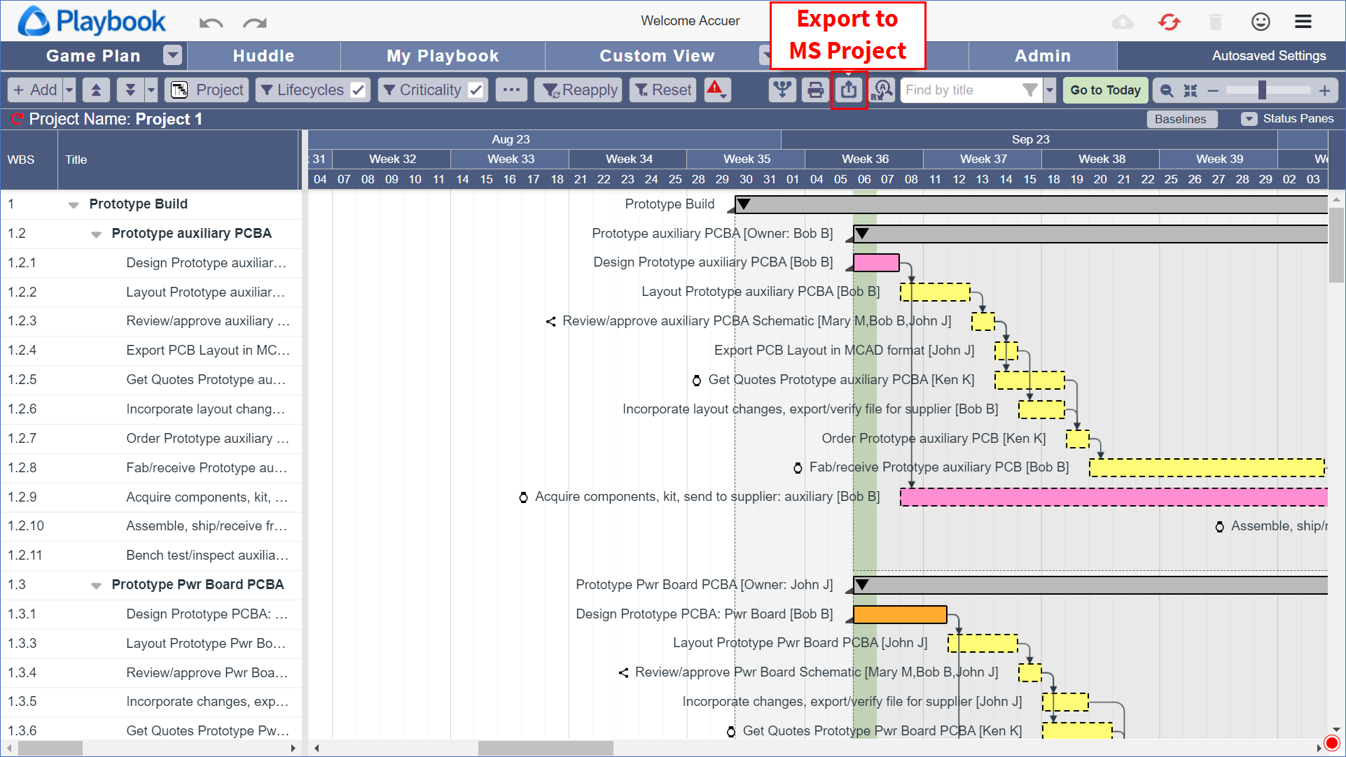 Export to Microsoft Project