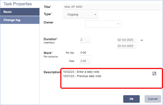 Ongoing tasks - daily notes - 2