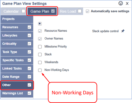Jan 2025 - Turn off all Non-Working Days in Game Plan - 05