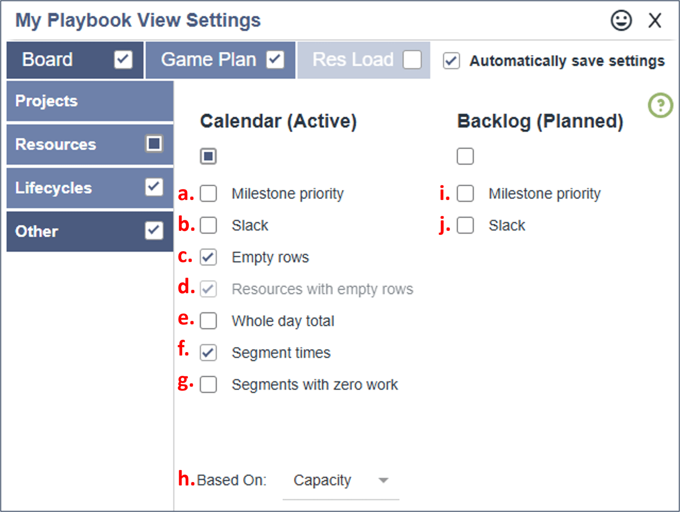 Board View Settings - Other Options