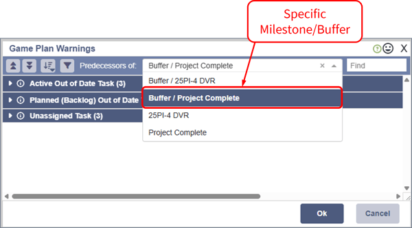 Warning Score - Warnings List - Specific Milestone or Buffer